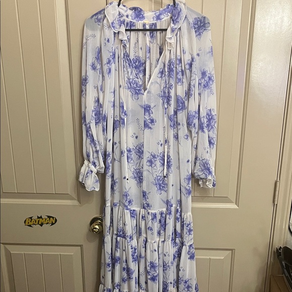 Free People Dresses & Skirts - Free People Feeling Groovy White Maxi Dress with Purple Floral Motif